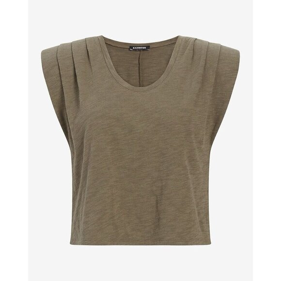 Express Womens Scoop Neck Padded Shoulder Sleeveless Tee Olive Green Size XS NWT - Picture 3 of 16